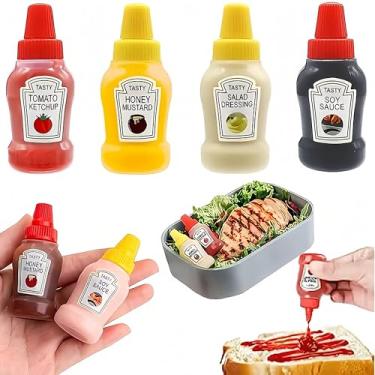 Imagem de 4 garrafas de apertar recarregáveis tamanho viagem com ponta de precisão para ketchup mel mostarda bento lancheira piquenique, colorido