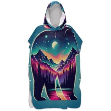 Imagem de Joisal Toalha de banho com capuz de praia para adultos ponchos femininos com capuz e capuz montanhas floresta colorida estética