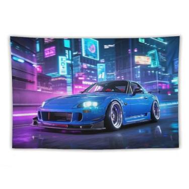 Imagem de HouLaiZhe JDM Tapeçaria de carro Speed ​​jdm Carro S2000 Cyber City Night Wall Hanging Quarto Decoração de Casa Tapeçarias Estética Piquenique Decoração de Parede Arte de Parede para Dormitório Sala