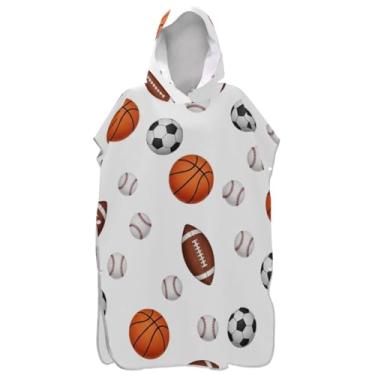 Imagem de Joisal Poncho de surfe trocador de roupão para toalha de praia com capuz Adul impressão de secagem rápida homens mulheres poncho com capuz bolas de futebol bonito bolas de basquete branco