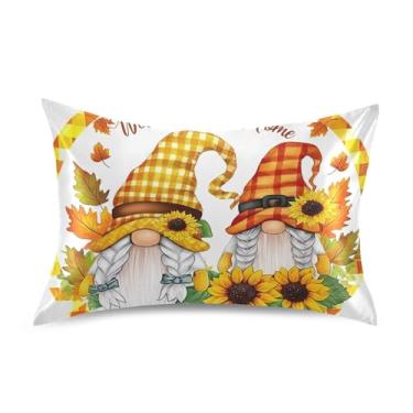 Imagem de Lindos Gnomos Outono Girassol Cetim Fronhas Fofas Personalizadas Refrescamento King Queen Capas de Travesseiro Padrão Cama Casa Tamanho Padrão 66 cm x 50 cm