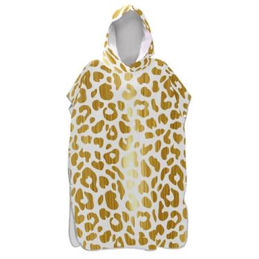 Imagem de TSENQUE Poncho de surfe branco com manchas de leopardo dourado chique para trocador de roupas de banho de praia com capuz leve unissex poncho adulto com capuz