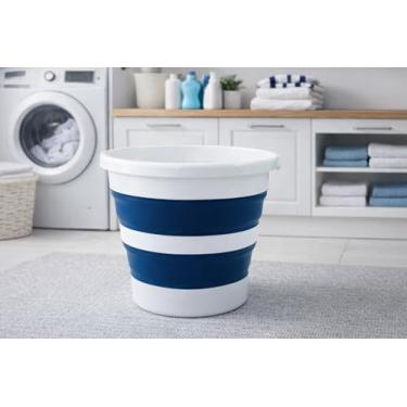 Imagem de Balde Retrátil Dobrável 12L Branco e Azul – Nobre