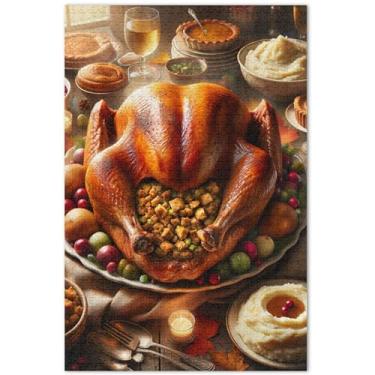 Imagem de Quebra-cabeça de Ação de Graças Turquia Food Festival para adultos 500 peças engraçado jogo de quebra-cabeça presentes homens presentes cenário único paisagem, 20,5 x 14,9 polegadas
