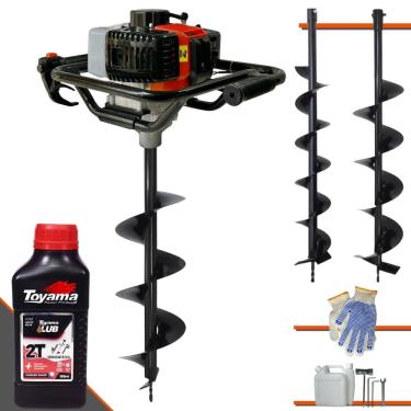 Imagem de Trado Perfurador de Solo Máquina Fura Terra Vant VPS52 À Gasolina 2T 52cc 2HO 6.500rpm + Brocas 80x10, 80x15 e 80x20 + EXTRA ÓLEO TOYAMA 2T