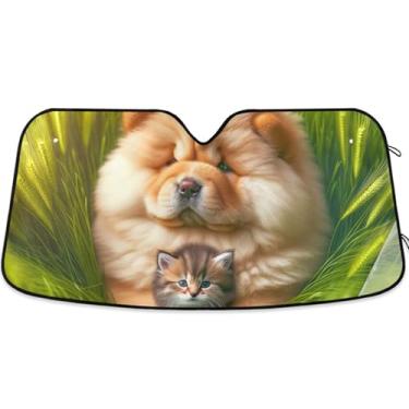 Imagem de Guarda-sol personalizado Chow Chow cachorro gatinho filhote de cachorro para para-brisa de carro bonito universal caminhão dobrável automotivo pára-brisa proteção de para-sol M, 139,7 cm x 70,1 cm