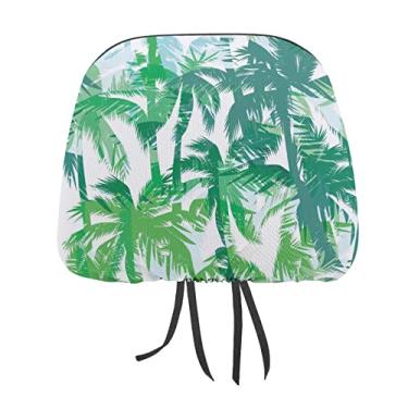 Imagem de Folhas de palmeira de verão tropicais sem costura em branco 2 peças capas protetoras de encosto de cabeça para assento de carro universal, capa macia para encosto de cabeça de carro, acessórios de