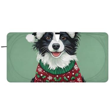 Imagem de Guarda-sol de Natal personalizado Border Collie Dog para para-brisa de carro bonito dobrável persianas de janela de carro para-brisa frontal floral animal, 81 cm x 157 cm