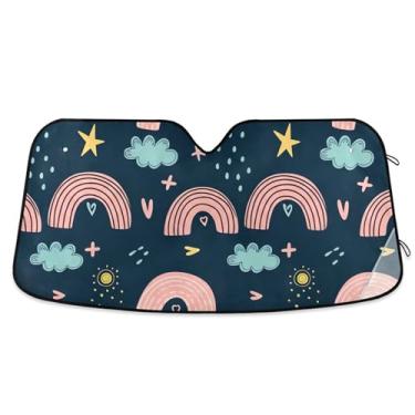 Imagem de Guarda-sol personalizado arco-íris fofo para para-brisa de carro bonito impressão dobrável capa de para-brisa automotiva protetor solar retrátil M, 139,7 cm x 70,1 cm