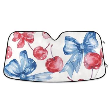 Imagem de Guarda-sóis de carro com arco vermelho azul para para-brisa persianas dobráveis de carro de caminhão para protetor de janelas dianteiras M, 139,7 cm x 70,1 cm