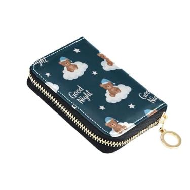 Imagem de Carteira feminina com zíper para cartão de crédito, bloqueio de RFID, carteira com zíper e bolsa para moedas, lindos ursos marrons, nuvens brancas