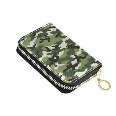 Imagem de Carteira feminina de camuflagem militar verde branca pequena com bloqueio de RFID, porta-cartões de crédito, carteira estética para moedas com zíper