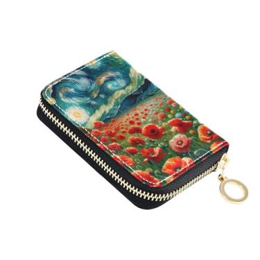 Imagem de Carteira feminina colorida com zíper e porta-cartões com bloqueio de RFID, Poppy Starry Poppy Dreamscape, bolsa de troca com chaveiro