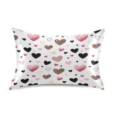 Imagem de Blueangle Fronha de cetim refrescante para cabelo e pele, fronha de travesseiro de corações pequenos de leopardo, tamanho Queen 51 x 76 cm com fecho de envelope (627)