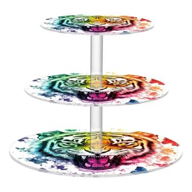 Imagem de Aquarela Tigre 3 camadas suporte para cupcake chá festa copo acrílico bolo torre exibição sobremesa decoração cupcakes suporte comida aniversário casamento doces