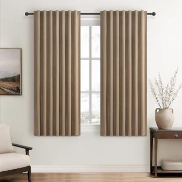 Imagem de Cortinas escurecidas para quarto de janela pequena marrom ferrugem 137 cm de comprimento para quarto/porão, cortina blackout térmica e à prova de som Boho Linen com abas traseiras plissadas com