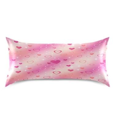 Imagem de Blueangle Fronha de cetim refrescante para cabelo e pele, capa de travesseiro de coração rosa dos namorados, tamanho king 50,8 x 101,6 cm com fecho de envelope (336)