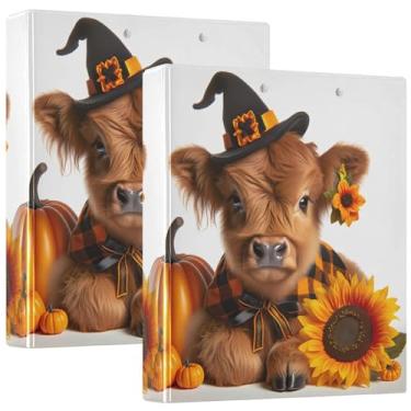 Imagem de Fichário personalizado de abóbora de vaca Highland de 3 cm com 3 anéis para guardar 200 folhas, fichário de anel redondo, 31,5 x 27 x 6 cm, 1 pacote
