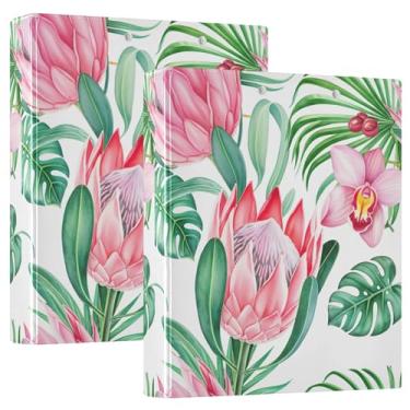 Imagem de Fichários de 3 anéis com flores rosas tropicais de 3,8 cm, 200 folhas, fofas, pastas, anel redondo, 31,5 x 27 x 6 cm, pacote com 2