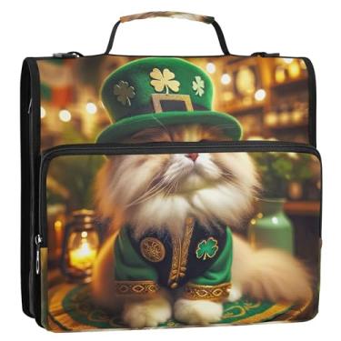 Imagem de St Patricks Kitten Cute Cat 1 1/2 polegadas fichários 3 anéis organizador de fichário com zíper bolsa de fichário escolar escolar com alça vários bolsos pasta grande portfólio