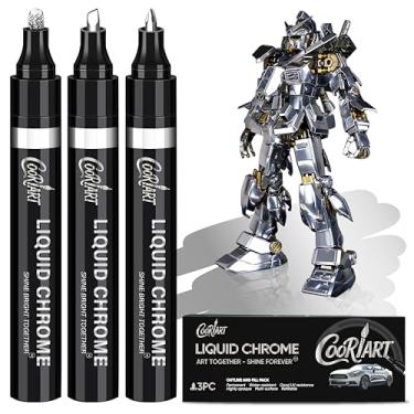 Imagem de COORIART Marcadores cromados líquidos 3PK – Canetas cromadas espelhadas permanentes, canetas de tinta cromada para plástico, metal, pintura de modelo, kit de retoque e reparo, conjunto de 3 pontas