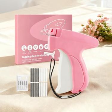 Imagem de Pistola de costura para roupas, fixador de roupas rápido, kit de costura inclui 1.000 fixadores pretos e 1.000 fixadores brancos e 6 agulhas, pistola de etiquetagem (rosa)