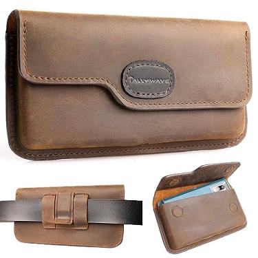 Imagem de Tallywave Bolsa horizontal para cinto, coldre de telefone de couro com clipe de cinto para smartphone 14 Pro Max, Galaxy S23 Ultra, GG, marrom escuro