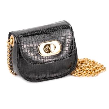 Imagem de Bolsa Transversal Feminina Pequena, Prata Metalizada, Textura Croco, Corrente Metálica (preto)