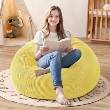 Imagem de Cansunna Cadeira de pufe de 6 m: sacos de feijão em forma de gota com enchimento de espuma de memória, poltronas compactas, sofá macio com capa de veludo cotelê, amarelo