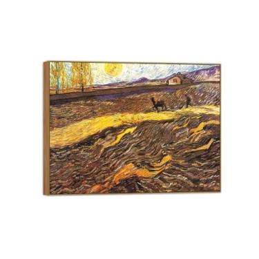 Imagem de Vincent van Gogh Famosa pintura em tela de arte de parede pronta para pendurar. Campo com agricultores. Imagem em moldura de madeira para decoração de sala de estar 60 x 80 cm 24 x 31 pol