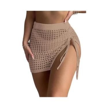 Imagem de Moda praia saia elegante biquíni oco bloqueado saia curta de malha - N