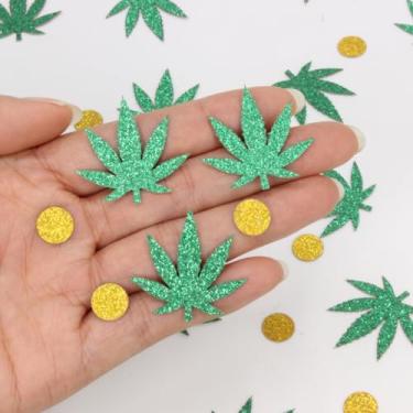 Imagem de Blopee Confete De Folhas Para Decorações Festa 4/20, 300 Peças Glitter Decoração Maconha Verde E Dourado Mesa