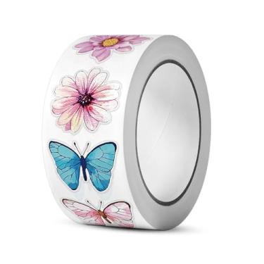 Imagem de Rolo de adesivos de flores e borboletas de 500 folhas – Adesivos decorativos para embrulho de presente, diários e telefones celulares