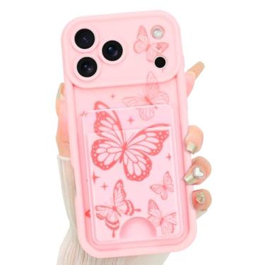 Imagem de Fiyart Capa carteira projetada para iPhone 17 Pro Max para mulheres com compartimento para cartão de crédito, borboletas fofas, capa protetora de TPU (poliuretano termoplástico) macio de 6,9 polegadas