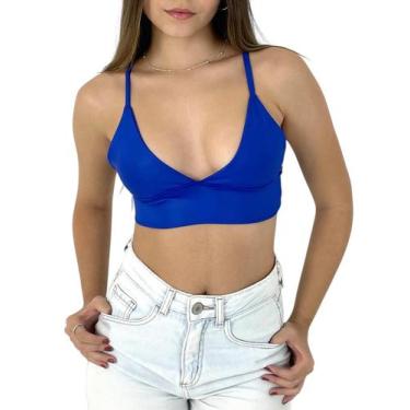 Imagem de Top Cropped Feminino Alcinha Decote material sintético Cirrê Carioca -