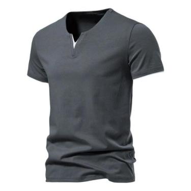 Imagem de Camiseta Henley Masculina Slim Fit Com Decote Em V Para O Verão, Respi