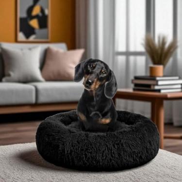 Imagem de Cama Pet Redonda Premium de Pelúcia Antiderrapante para Cães e Gatos – Aconchegante, Lavável e Confortável(PRETO,G)