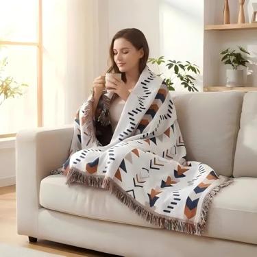 Imagem de amorus Cobertores boêmios, cobertor de chenille, jacquard de chenille, borlas, capa macia para sofá, cama, acampamento ao ar livre, piquenique, carro, viagem, quente e aconchegante para as estações