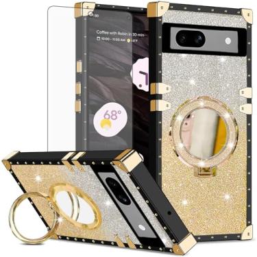 Imagem de Asuwish Capa de celular para Google Pixel 7A 5G 2023 capa magnética com protetor de tela de vidro temperado e espelho brilhante brilhante resistente à prova de choque anel rígido Pixel7A A7 mulheres