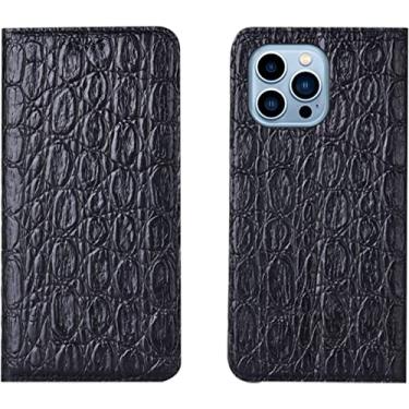 Imagem de HAZELS Capa carteira para iPhone 13 Pro, couro genuíno flip folio bolsa case com slot para cartão suporte capa protetora magnética absorvente de choque para iPhone 13 Pro (Cor: Preto)