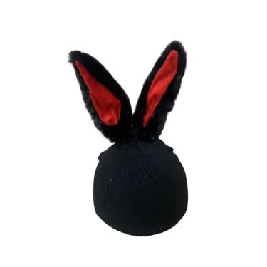 Imagem de predolo Capa para capacete de esqui na neve, gorro de malha decorativo e macio com orelhas de animais, universal, para snowboard e esqui, Orelhas Compridas Pretas