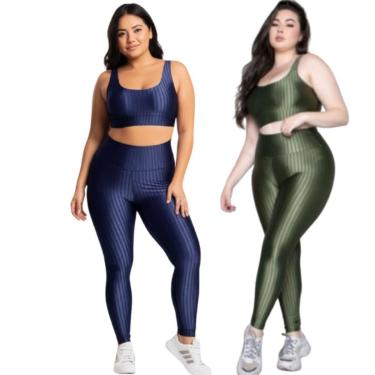 Imagem de KIT 2 Conjunto Top e Calça Plus Size New Zig 3D Serra e Mar Bojo Compressão Academia Moda Fitness-Feminino