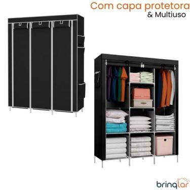 Imagem de Guarda Roupa Armário Portátil Prateleiras Capa de Proteção - BrinqLar,