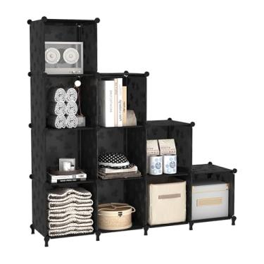 Imagem de UNKU Estante de prateleira aberta, organizador de armazenamento de 10 cubos, prateleira de exibição de 30 cm para CDs de livros, estante de livros DIY, prateleira de armazenamento ajustável para