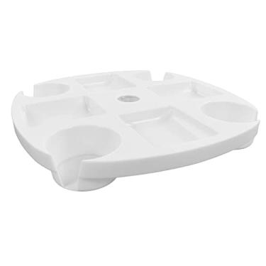 Imagem de Domary Bandeja de Mesa para Guarda-chuva de Praia, Bandeja Redonda Branca Com 4 Suportes para Copos, Lanche Portátil, Mesa Bebidas Guarda-chuvas Praia ou Pátio