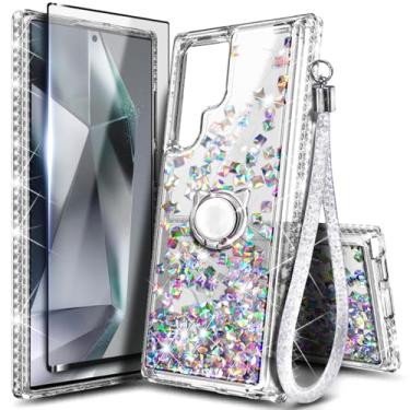 Imagem de Capa NGB projetada para Samsung Galaxy S24 Ultra, Crystal Gem | Capa fofa com glitter líquido brilhante para mulheres e crianças | com protetor de tela, suporte de anel e cordão de pulso