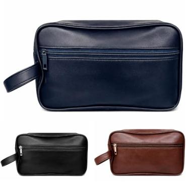 Imagem de Necessaire Masculina de Viagem Premium, 2 Compartimentos com Alça Lateral, Organizador Executivo para Higiene e Acessórios (Azul Marinho)