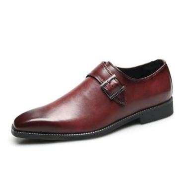 Imagem de Sapato social masculino Oxford clássico bico liso tira monge moderno formal sapatos de couro para homens, Borgonha, 11.5