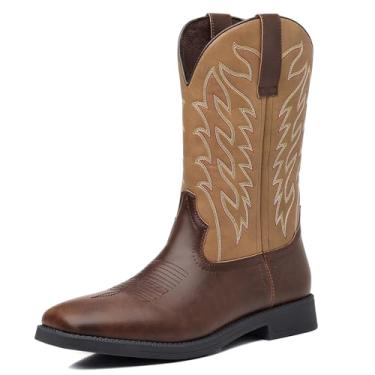 Imagem de Botas de cowboy ocidentais masculinas de couro sintético com estampa de patchwork, Cor café, 38 BR