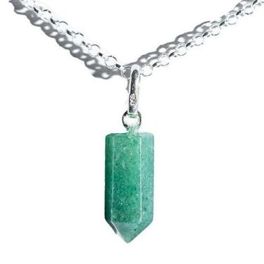 Imagem de Colar Micro Pontinha Pedra Quartzo Verde Prata 950 15mm - CristaisdeCu